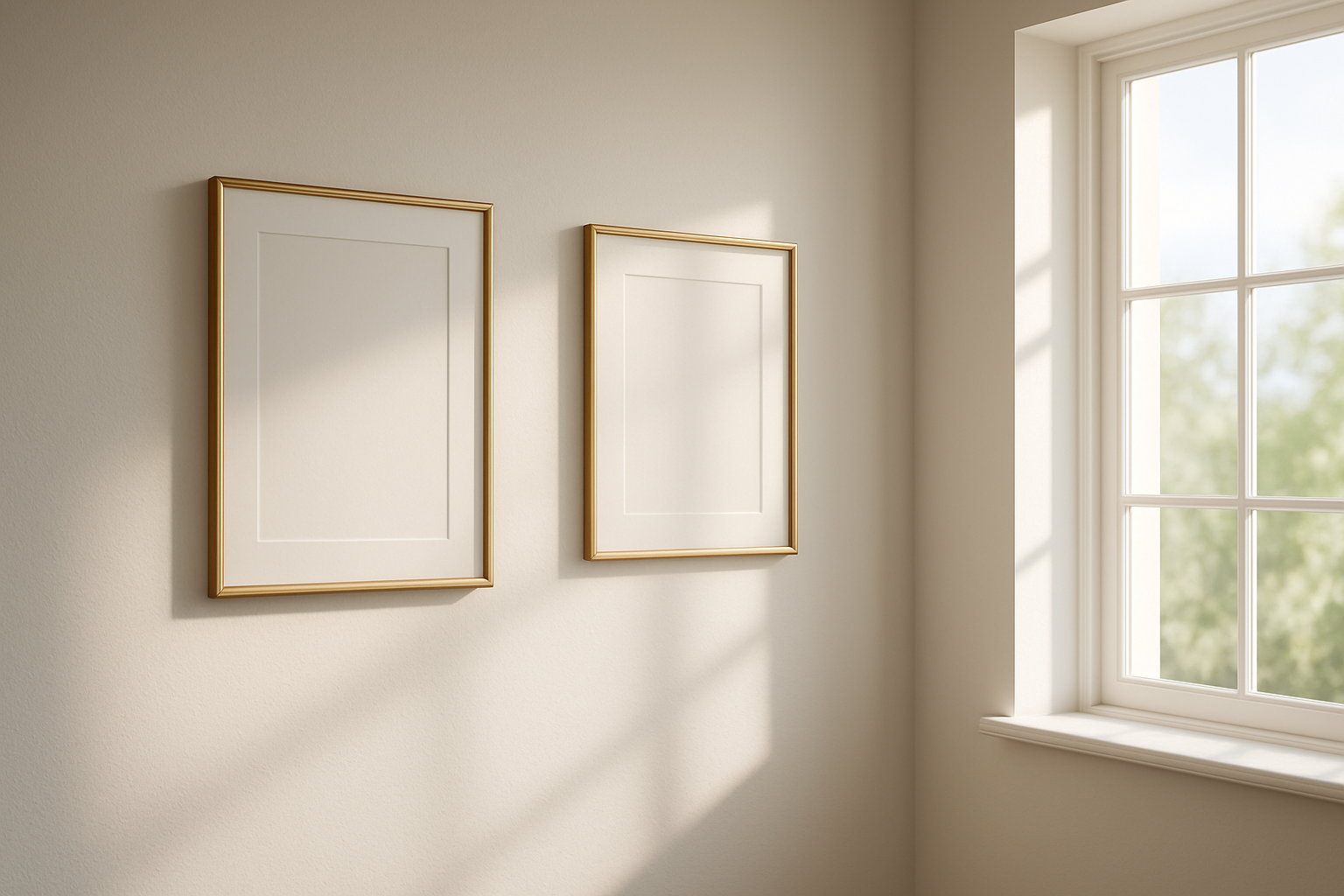 bg of a wall with 2 photosframes and a window