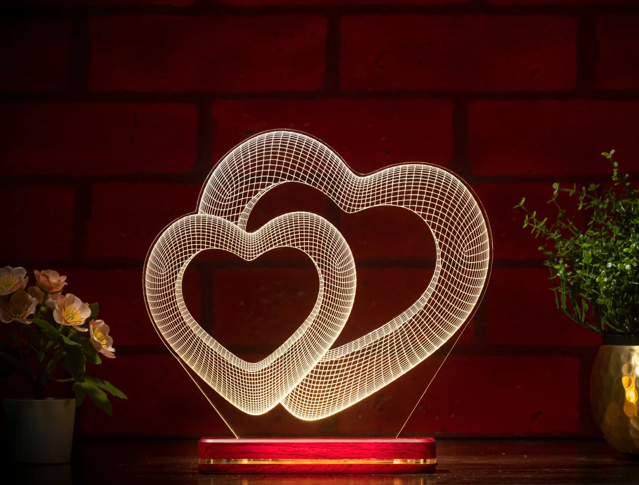Love 2 Hearts For Couple Valentine LIT 3D Illusion Lamp