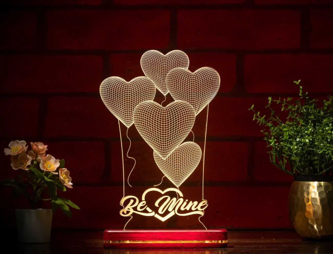 Hearts With Be Mine For Couple Valentine LIT 3D Illusion Lamp