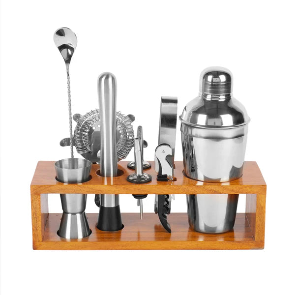 Aura Homes Signature Bar Tools Set: Luxury Edition with Elegant Wooden Stand - D