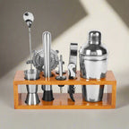 Aura Homes Signature Bar Tools Set: Luxury Edition with Elegant Wooden Stand - D