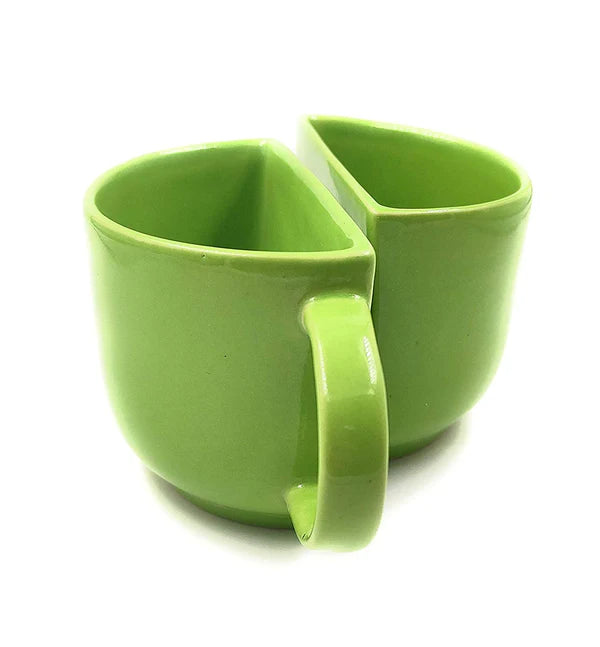 Unique Ceramic Coffee Mugs Cum Half Tea Cups (Set of 2) (white,Green)