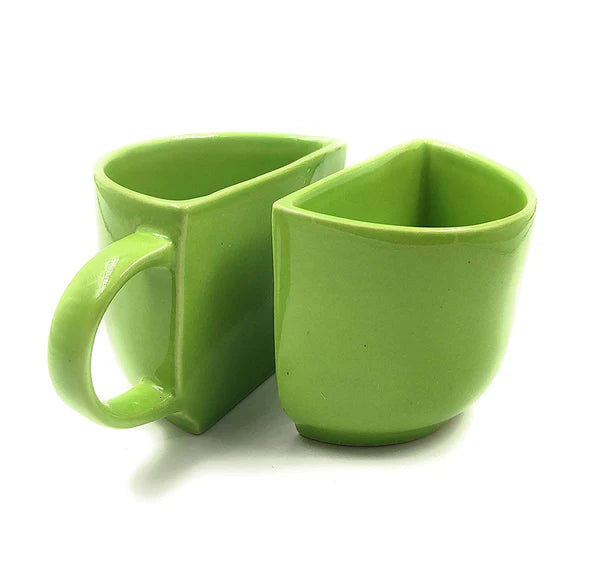 Unique Ceramic Coffee Mugs Cum Half Tea Cups (Set of 2) (white,Green)