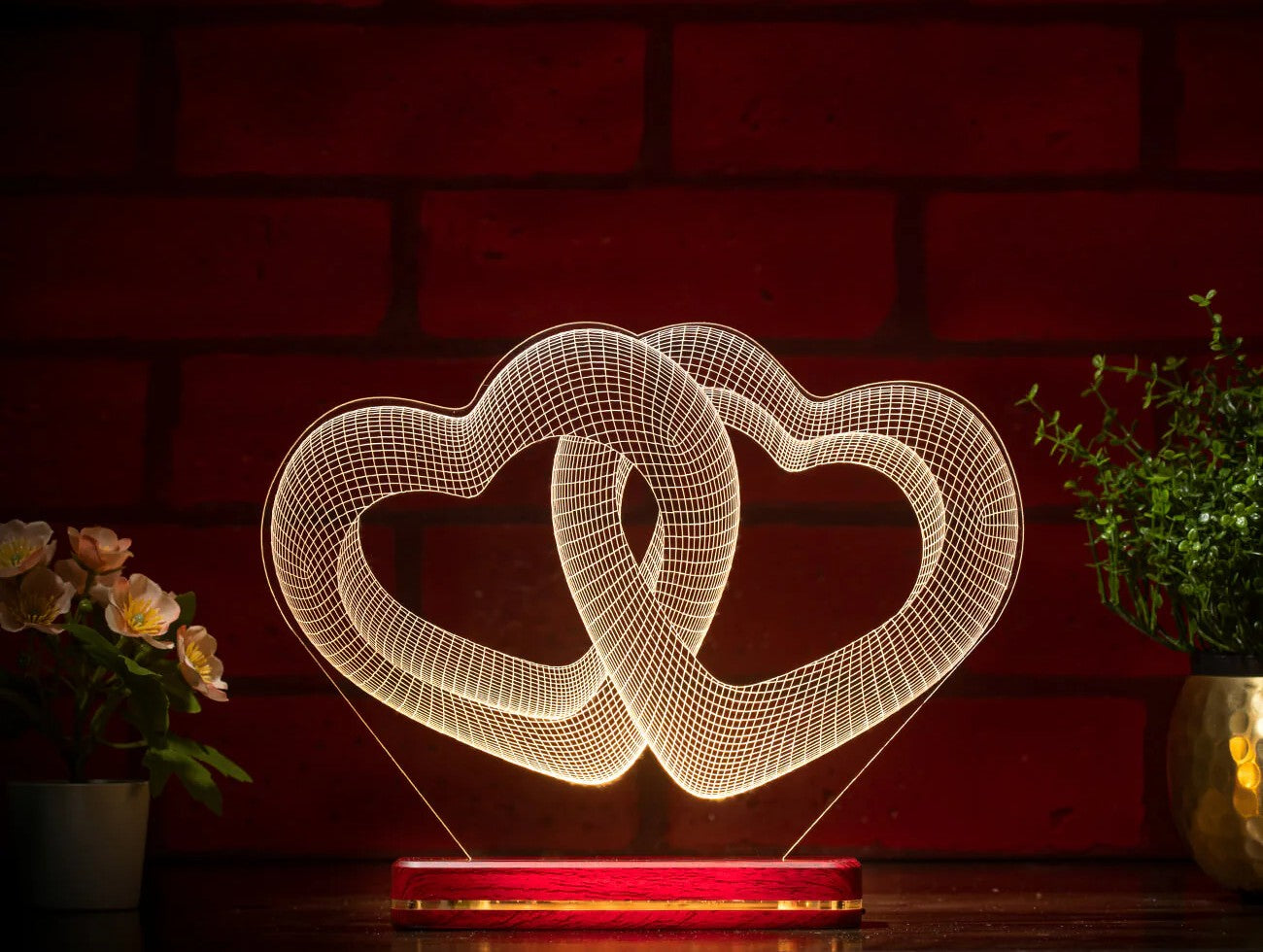 Love 2 Hearts For Couple Valentine LIT 3D Illusion Lamp