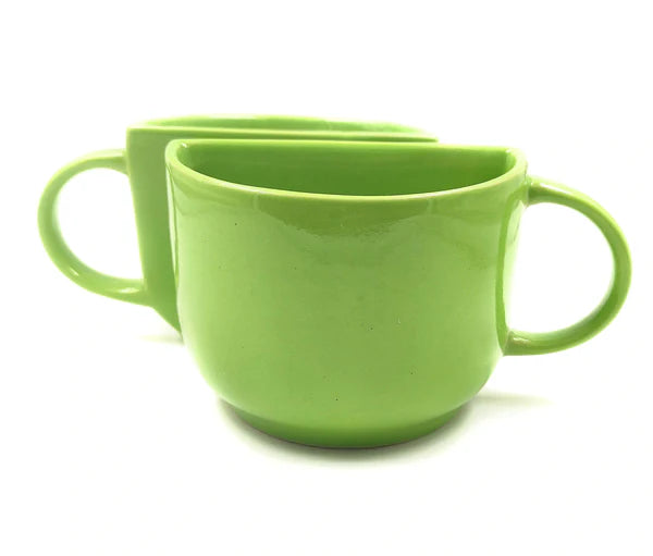 Unique Ceramic Coffee Mugs Cum Half Tea Cups (Set of 2) (white,Green)