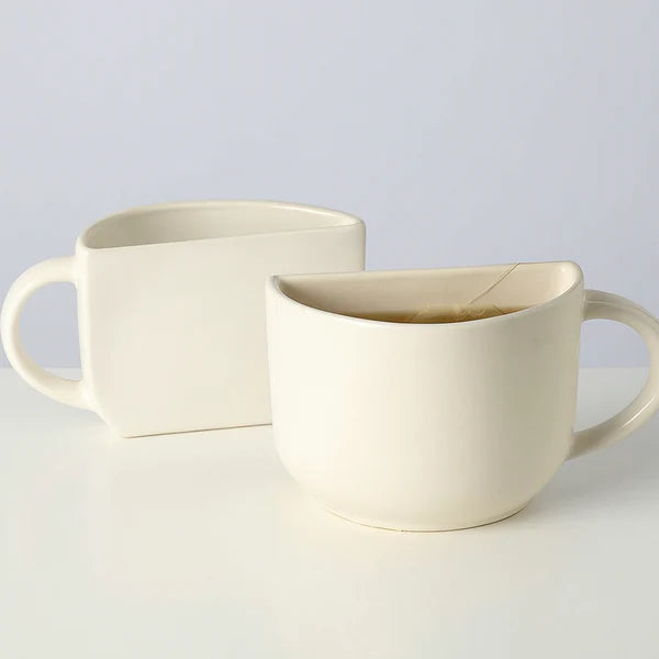 Unique Ceramic Coffee Mugs Cum Half Tea Cups (Set of 2) (white,Green)
