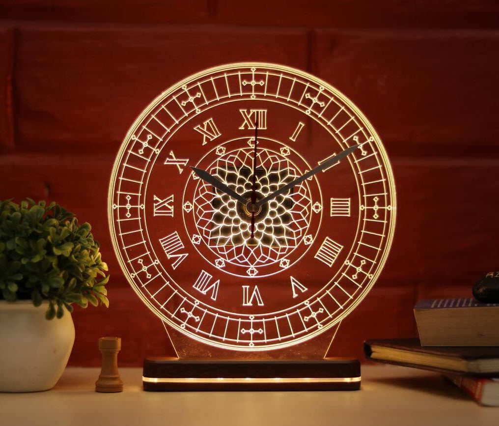 Vintage Clock Lamps LIT 3D Illusion Lamp