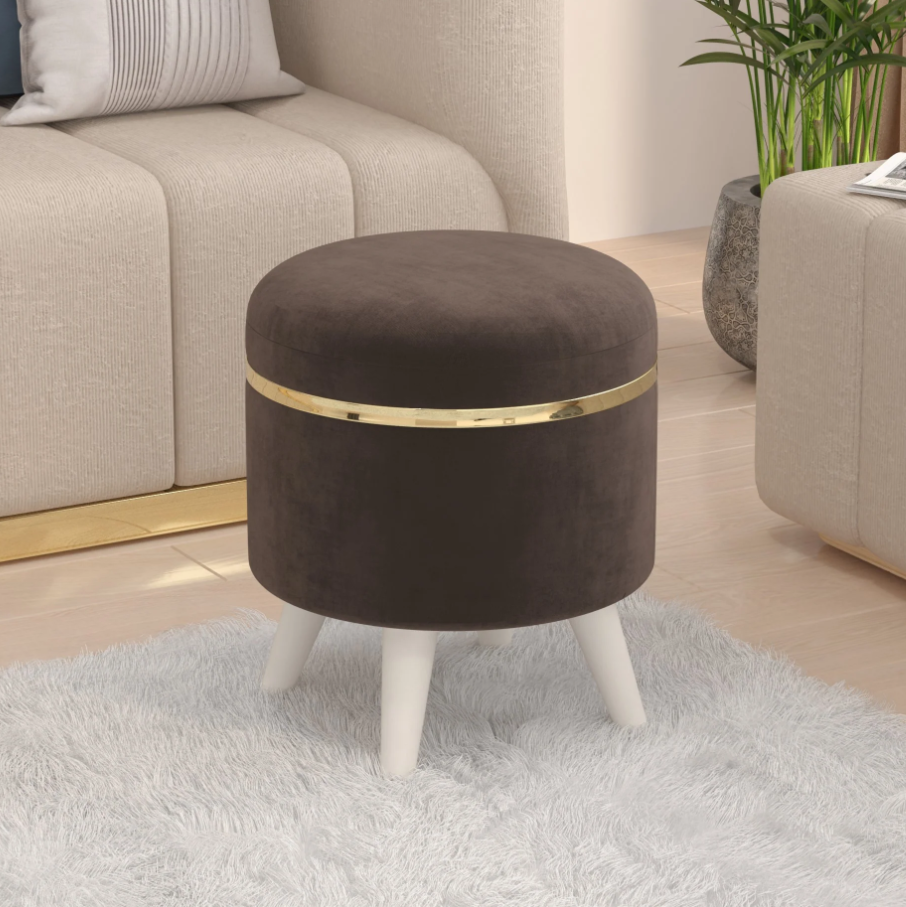 Noah Round Engineered Wood Multipurpose Ottoman Pouffes Stool/Sitting Furniture Footrest Seat Pouf Puffy Foam Foot Stool with 4 Legs for Living Room Decor Home Furniture