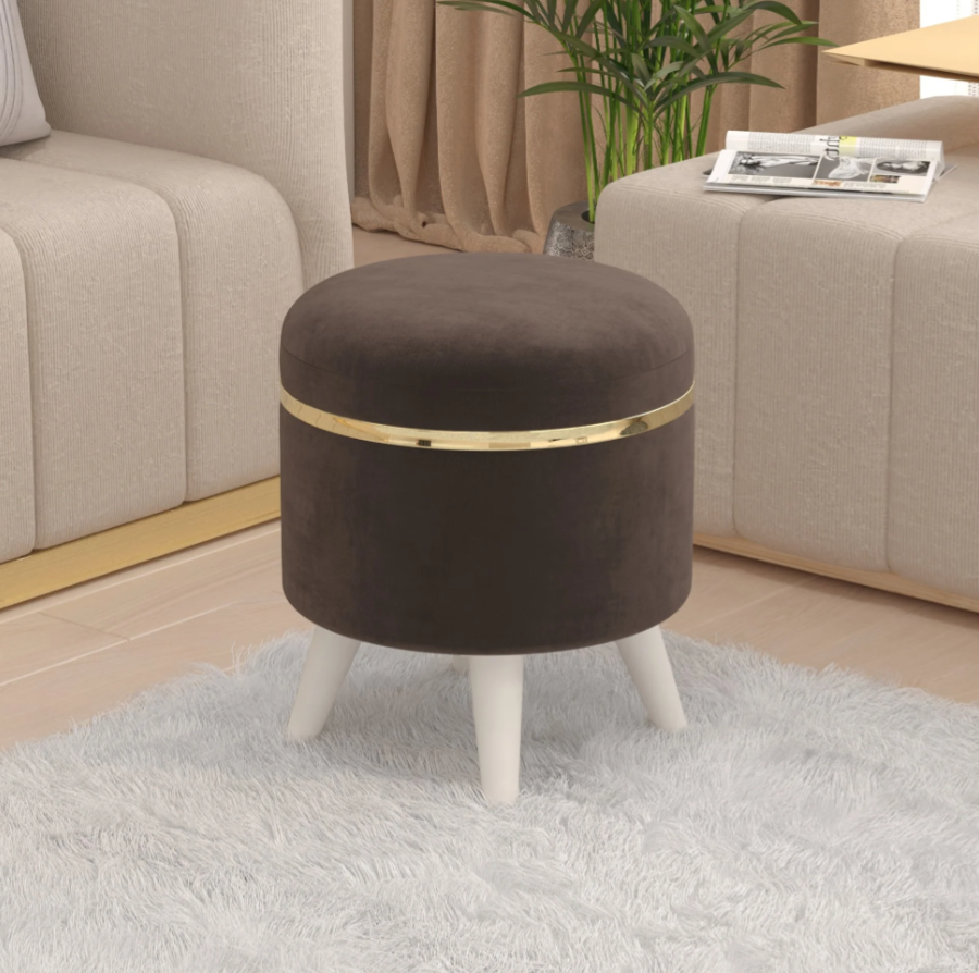 Noah Round Engineered Wood Multipurpose Ottoman Pouffes Stool/Sitting Furniture Footrest Seat Pouf Puffy Foam Foot Stool with 4 Legs for Living Room Decor Home Furniture
