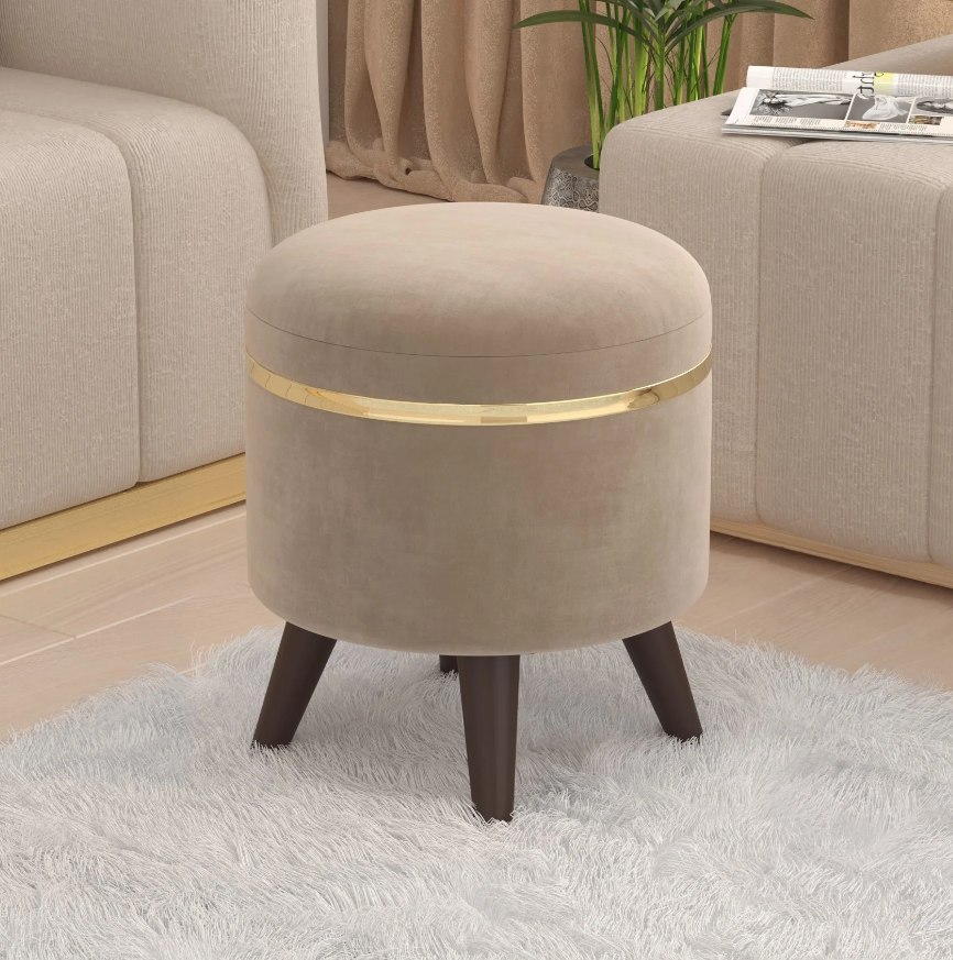 Noah Round Engineered Wood Multipurpose Ottoman Pouffes Stool/Sitting Furniture Footrest Seat Pouf Puffy Foam Foot Stool with 4 Legs for Living Room Decor Home Furniture