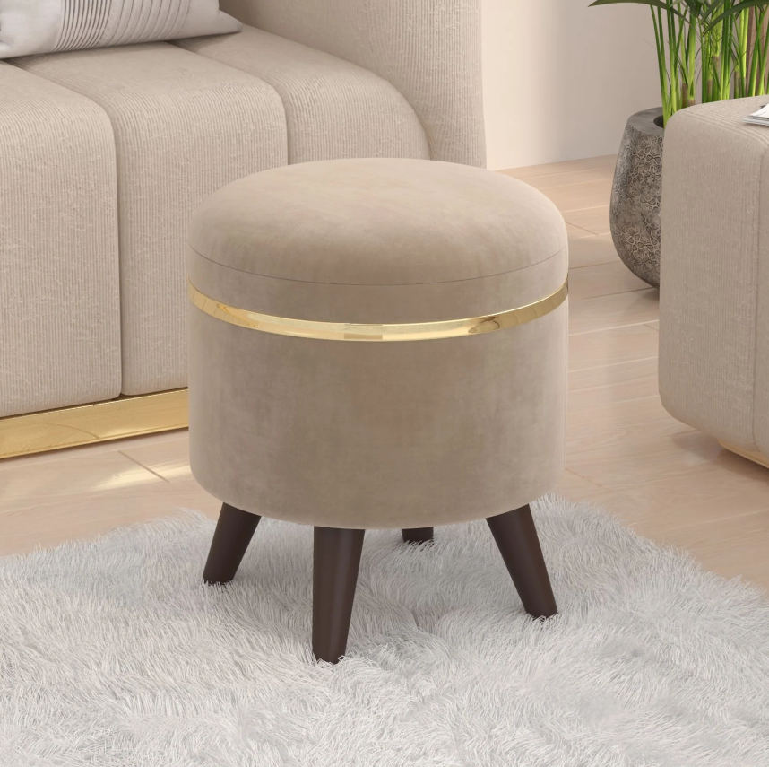 Noah Round Engineered Wood Multipurpose Ottoman Pouffes Stool/Sitting Furniture Footrest Seat Pouf Puffy Foam Foot Stool with 4 Legs for Living Room Decor Home Furniture