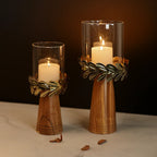 Candle Holder for Home Decor with Wood and Glass - Set of 2